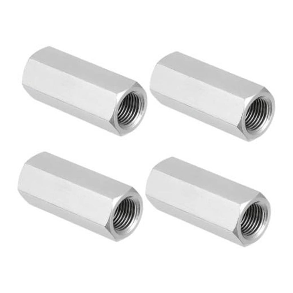 Stainless steel hex coupling nuts set of 4, cylindrical shape with internal threads