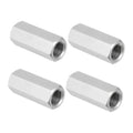 Stainless steel hex coupling nuts set of 4, cylindrical shape with internal threads