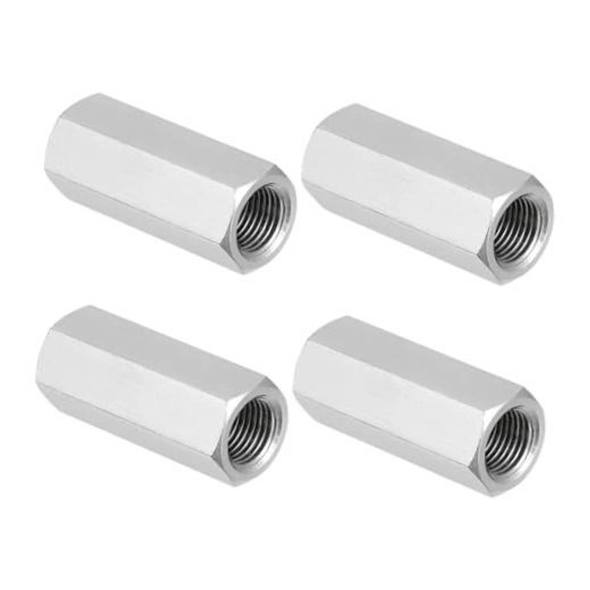 Stainless steel hex coupling nuts set of 4, cylindrical shape with internal threads
