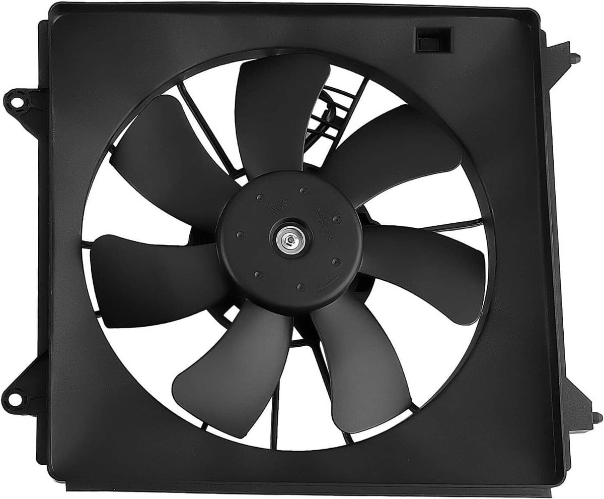 Single radiator cooling fan assembly with black blades and black square mounting frame