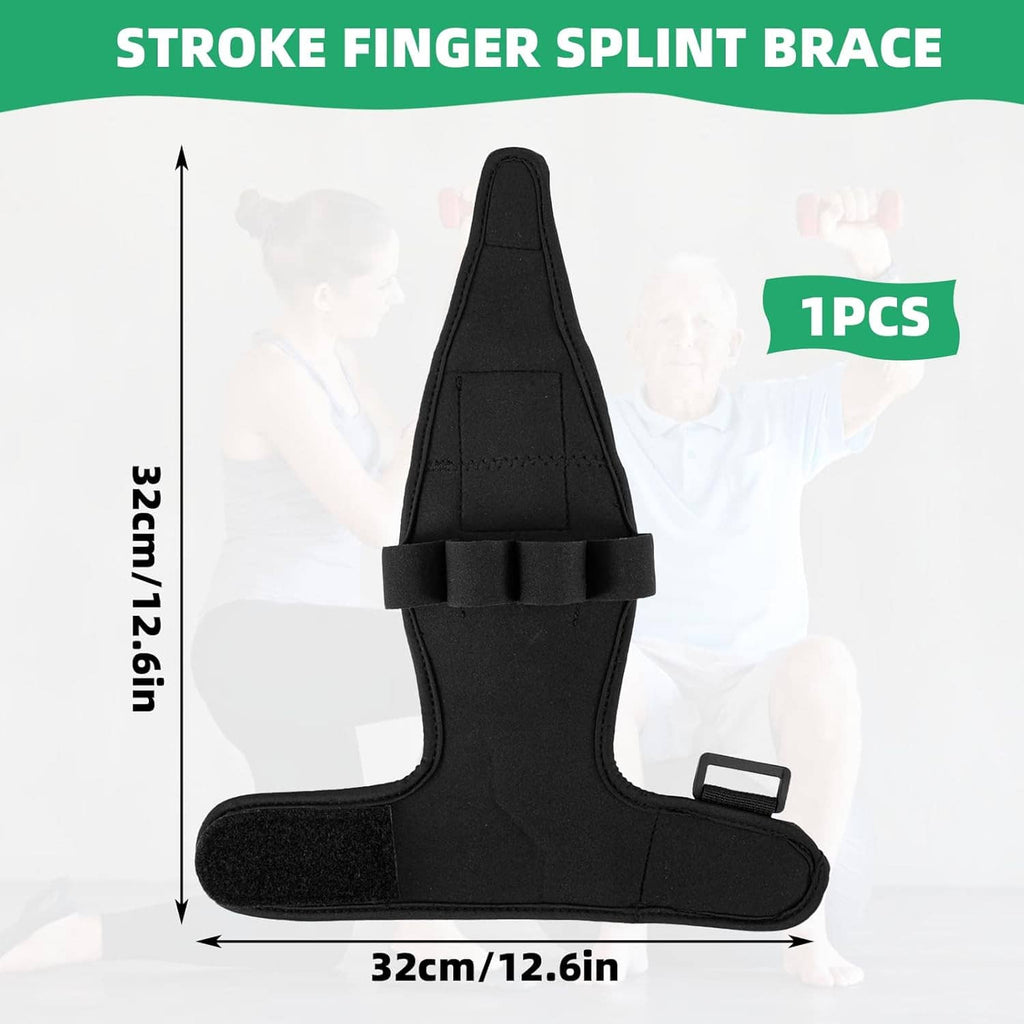 Black finger splint auxiliary glove brace with wrist strap and finger opening, 32cm length
