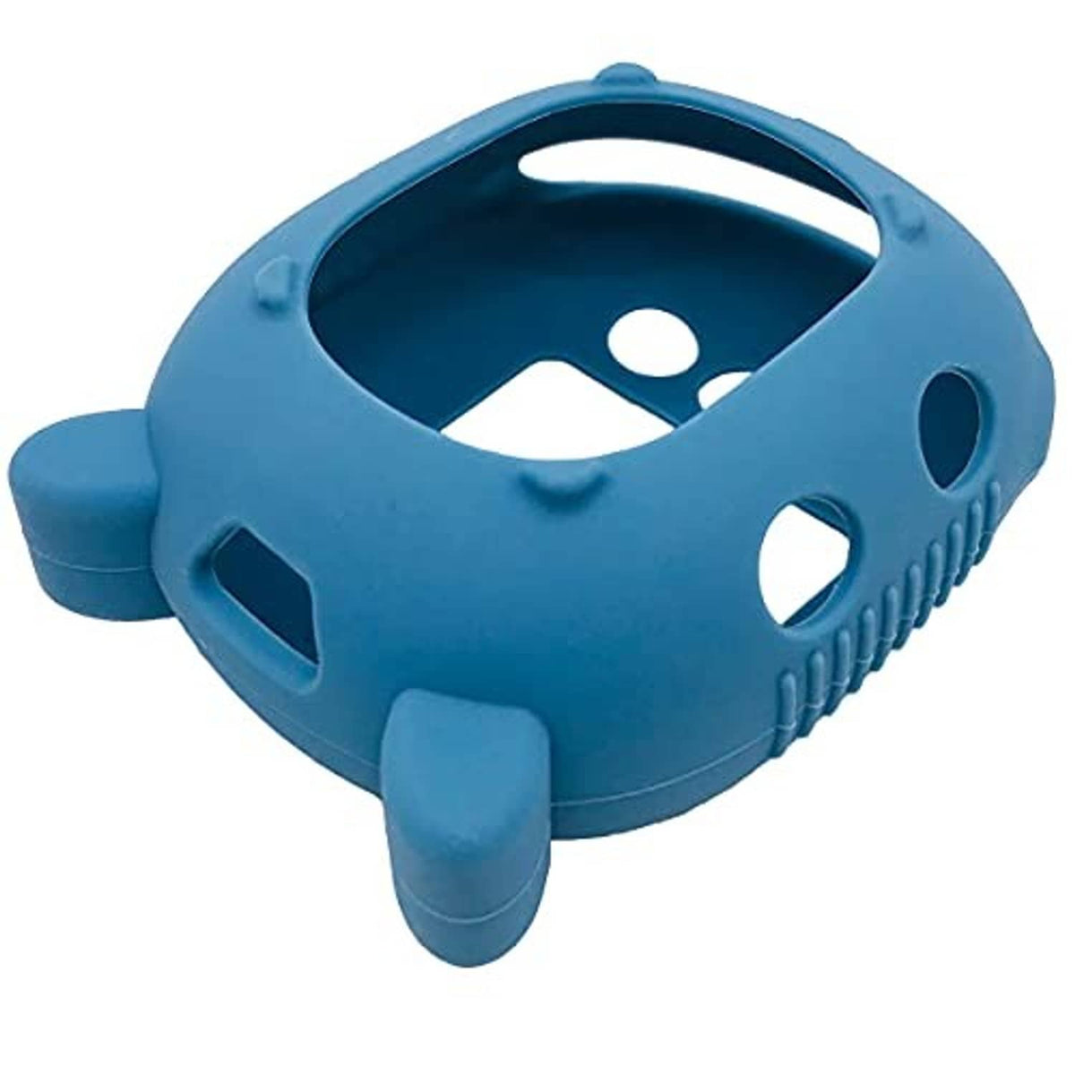 Blue silicone speaker case with open cutout window and side grip handles