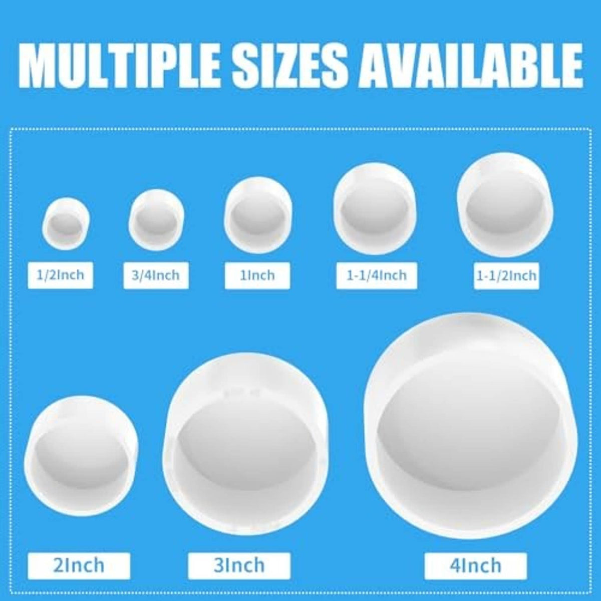 White PVC pipe end caps multiple sizes icon