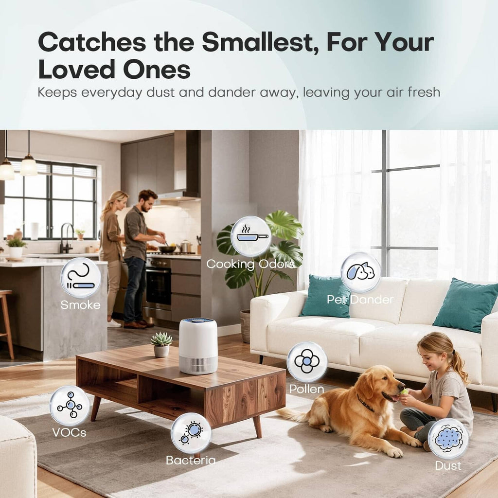 White air purifier with top ventilation grille for home use