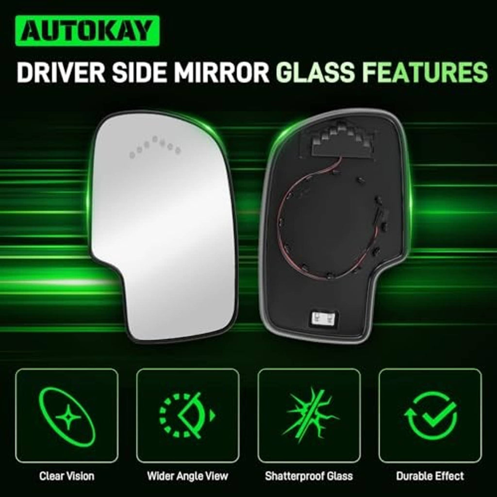 Driver side mirror glass features panel with clear vision and durable glass design