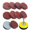 Set of red-brown 2in sanding discs with metal mandrel and backing pad