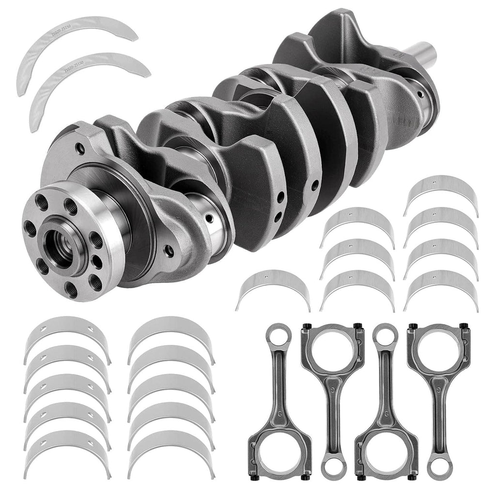 Engine crankshaft with connecting rod bearing shells and silver hardware
