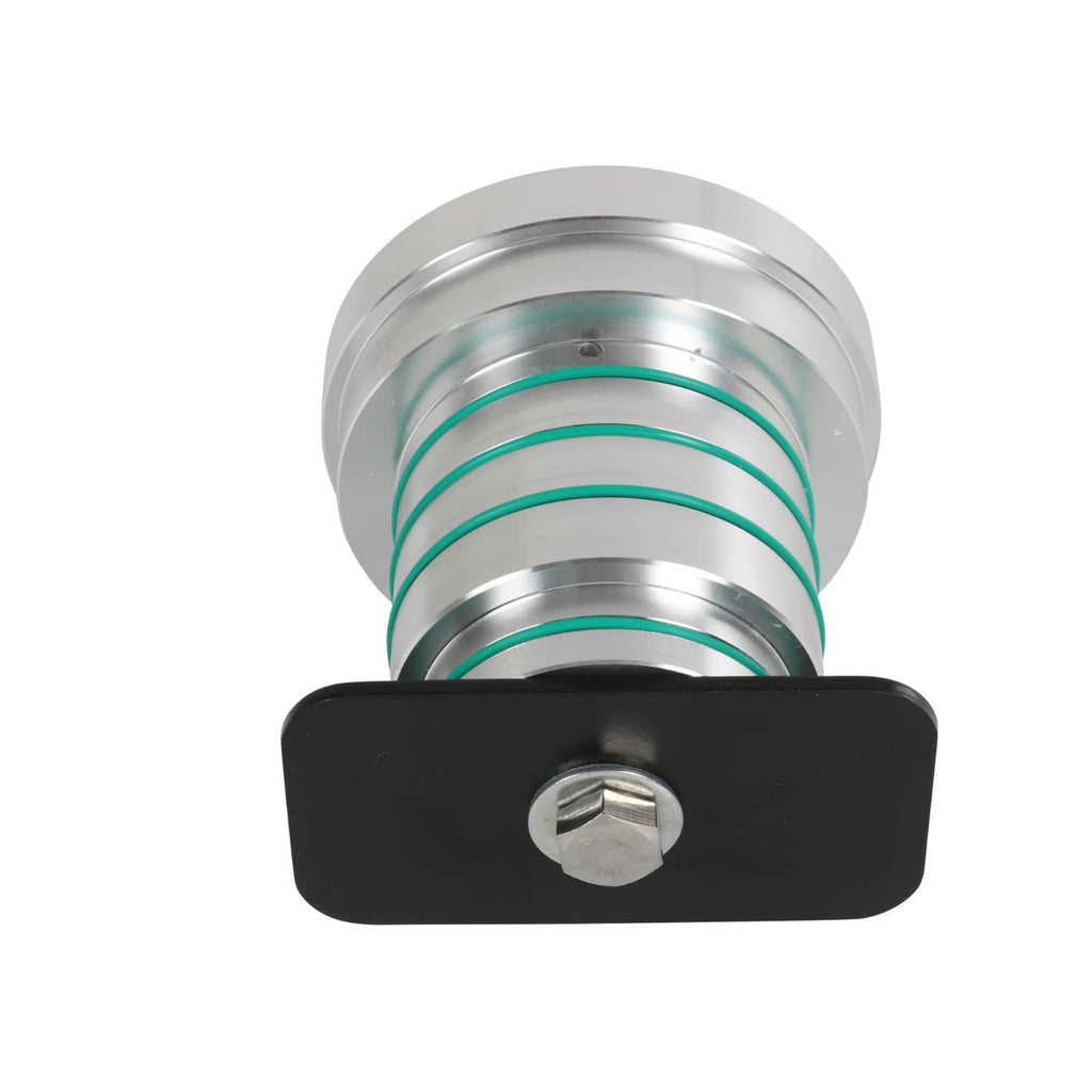 Metal drum tester with green sealing rings and black end cap with hex screw