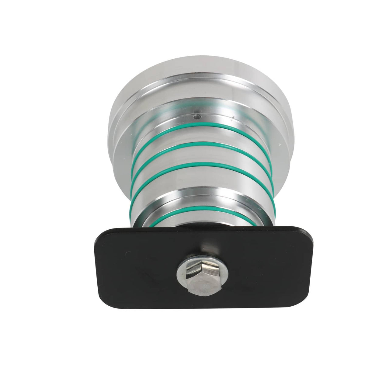 Metal drum tester with green sealing rings and black end cap with hex screw