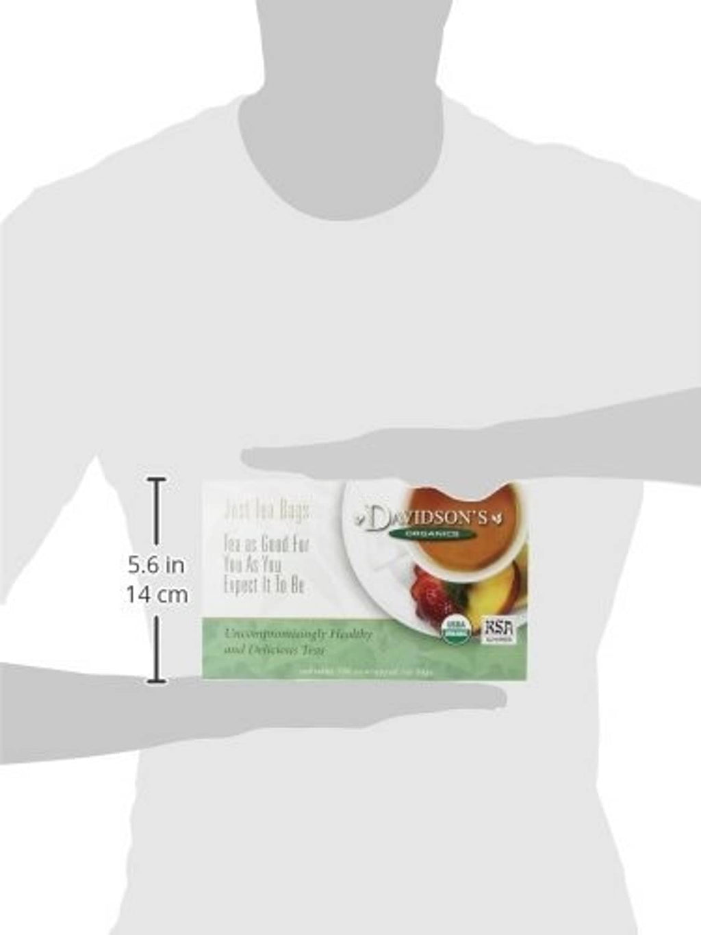 Tea package size graphic with carton height 5.6 in