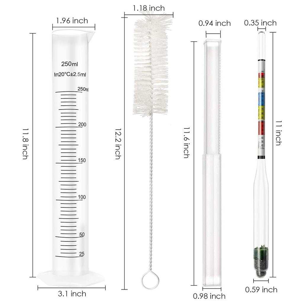 Triple scale alcohol hydrometer set with 250 ml test jar and long stem scale