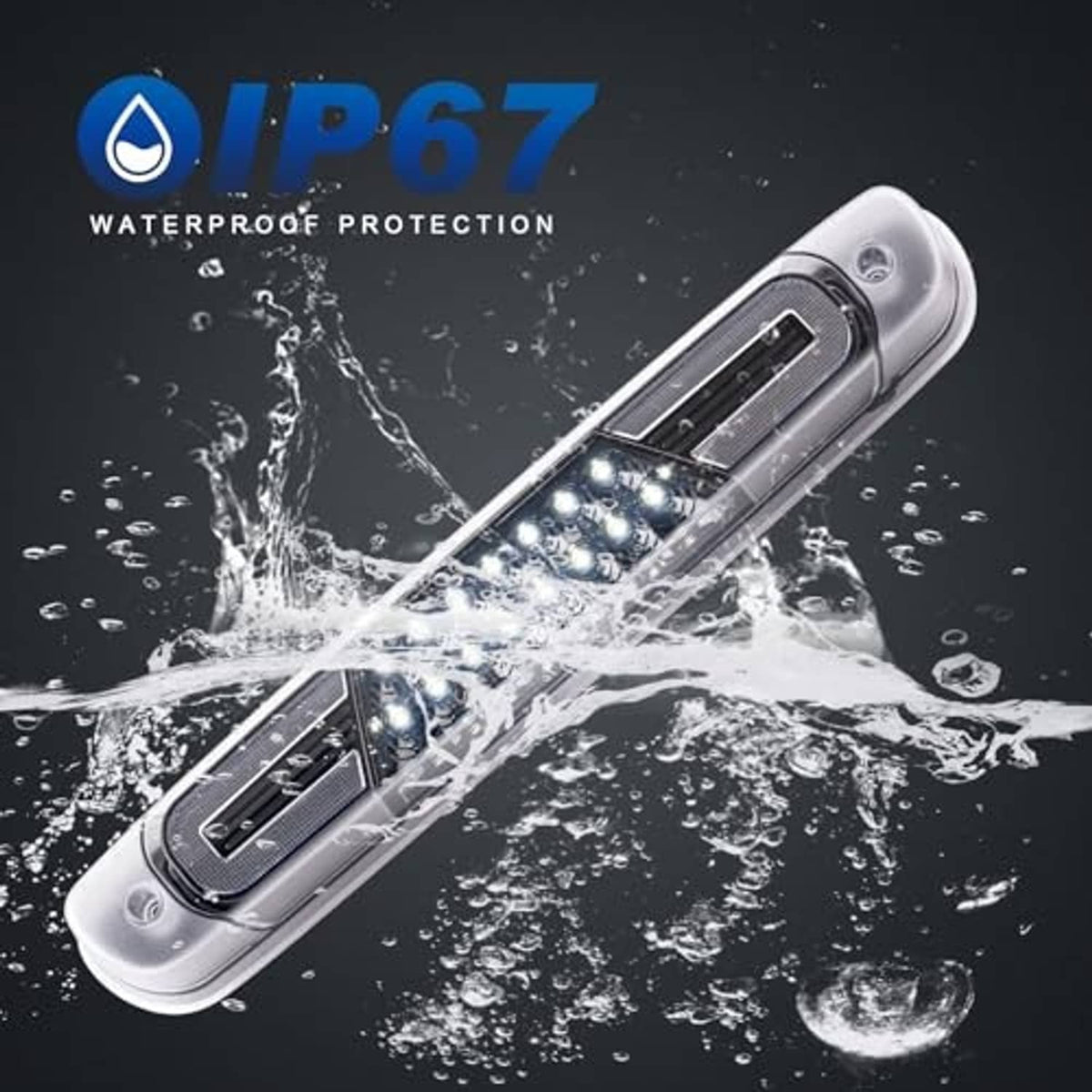 Weatherproof LED third brake light with clear lens, silver housing, white LED glow