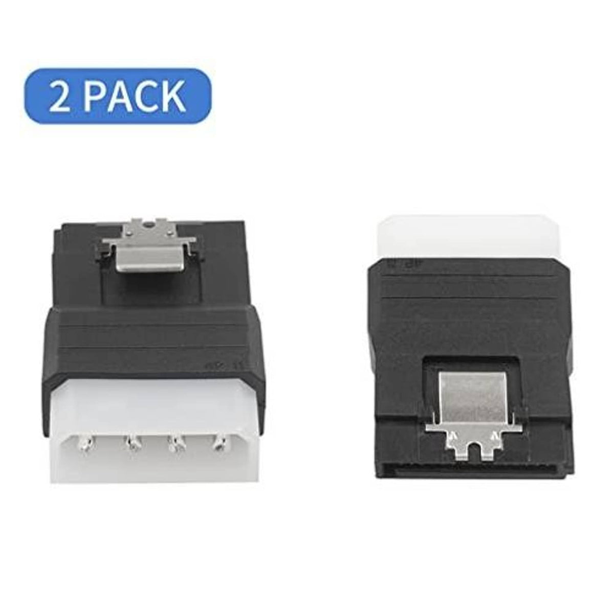 2-pack Molex to SATA power adapters, front and back views with black housings