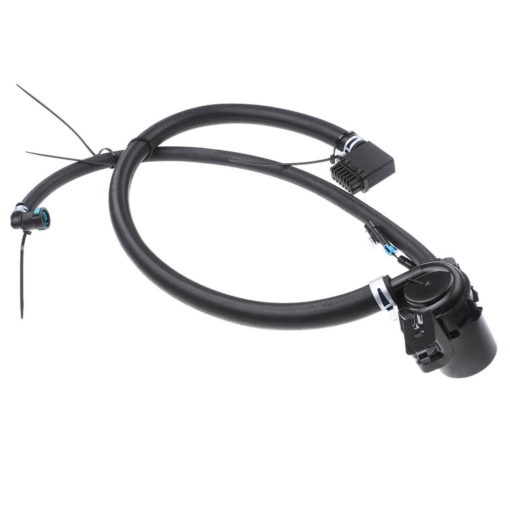 Vapor canister vent solenoid valve wiring harness with black hoses and connector plugs