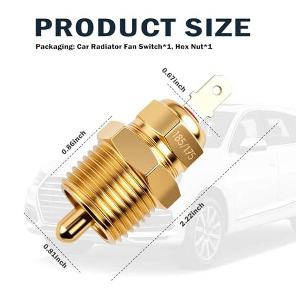 Brass radiator fan switch thermostat, threaded barrel with side mounting tab and probe tip