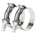 Stainless steel T-bolt hose clamp, 1.75 in, 2-pack with threaded band and bolt