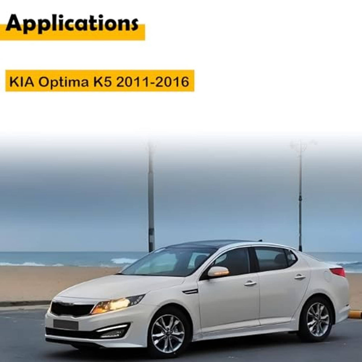 White KIA Optima sedan parked outdoors near beach