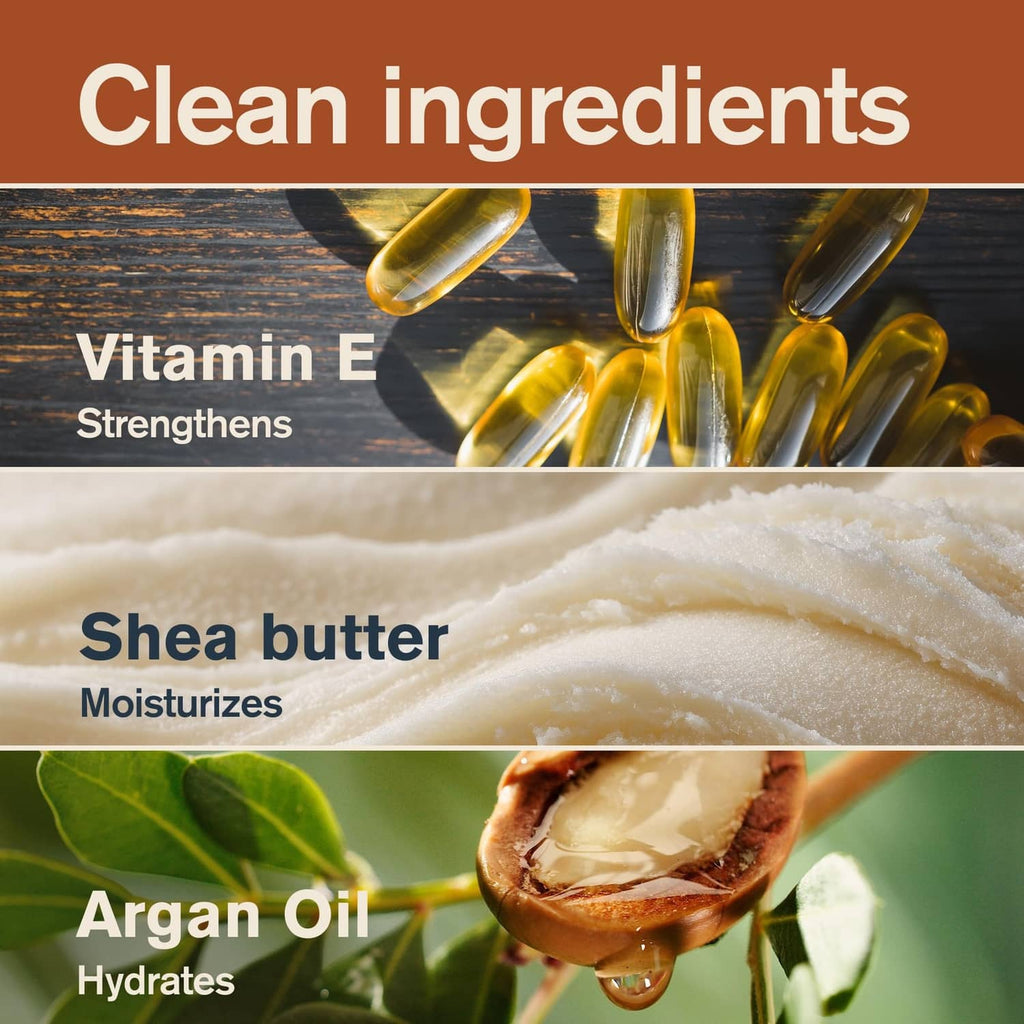 Beard oil ingredients infographic with vitamin E, shea butter, and argan oil