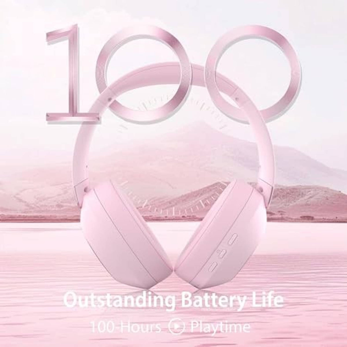 Pink wireless over-ear headphones with padded headband and open ear cups
