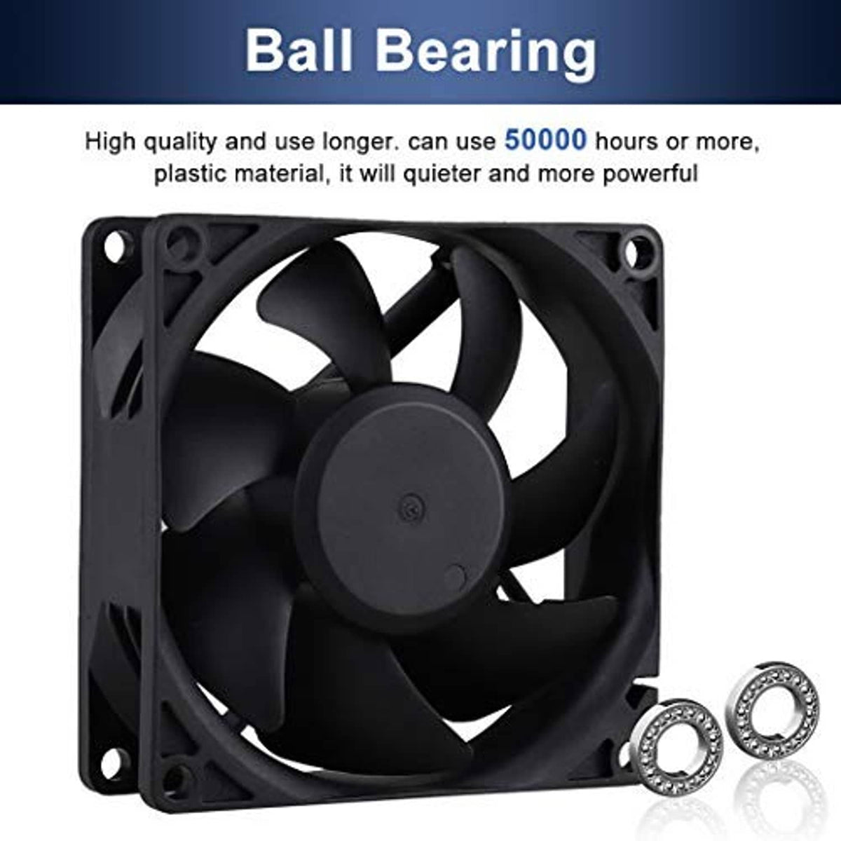 80mm axial cooling fan with ball-bearing hub and black fan blades