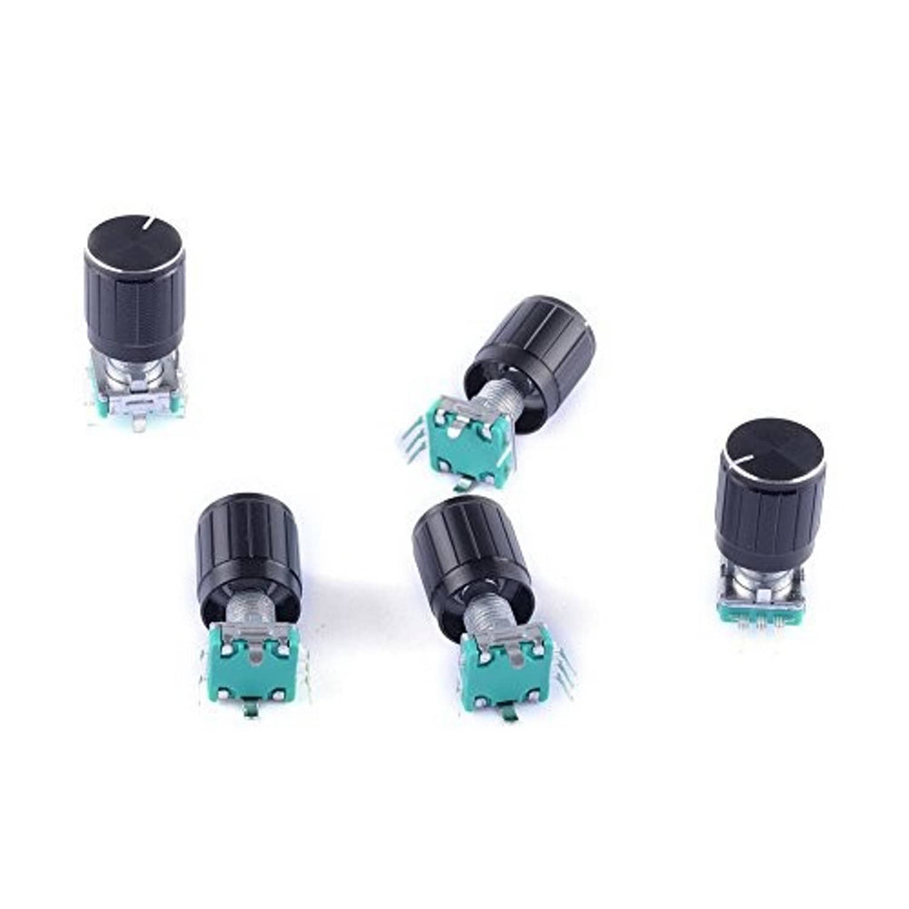 Rotary encoder code switch potentiometer modules with black knobs, blue circuit boards.