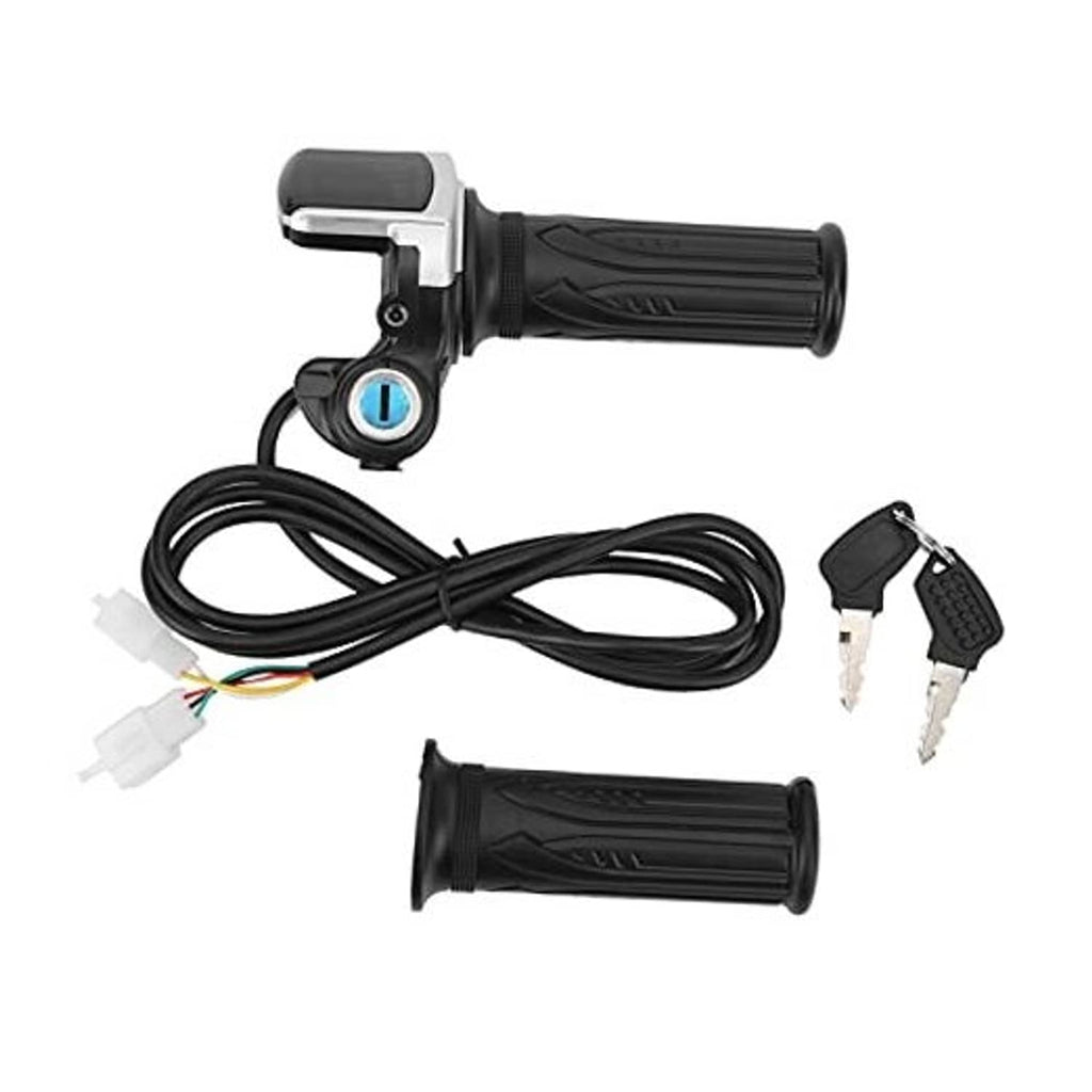 Electric bike throttle grip lock set with LED display, keys, and wiring harness