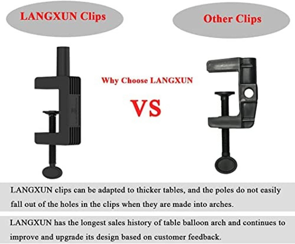 Black table balloon arch clips comparison: LANGXUN clip vs other clip