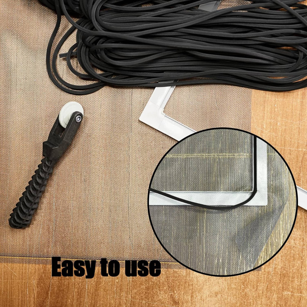 Black window screen spline with locking edge profile, coiled length