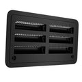 Black RV refrigerator side wall vent with rectangular frame and mesh insect screens
