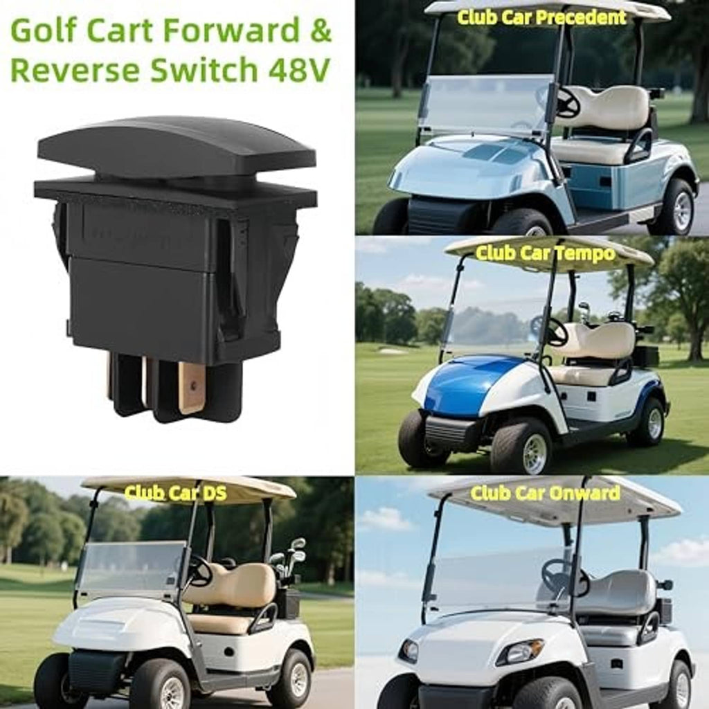 Black forward and reverse switch with rectangular housing and exposed gold terminals