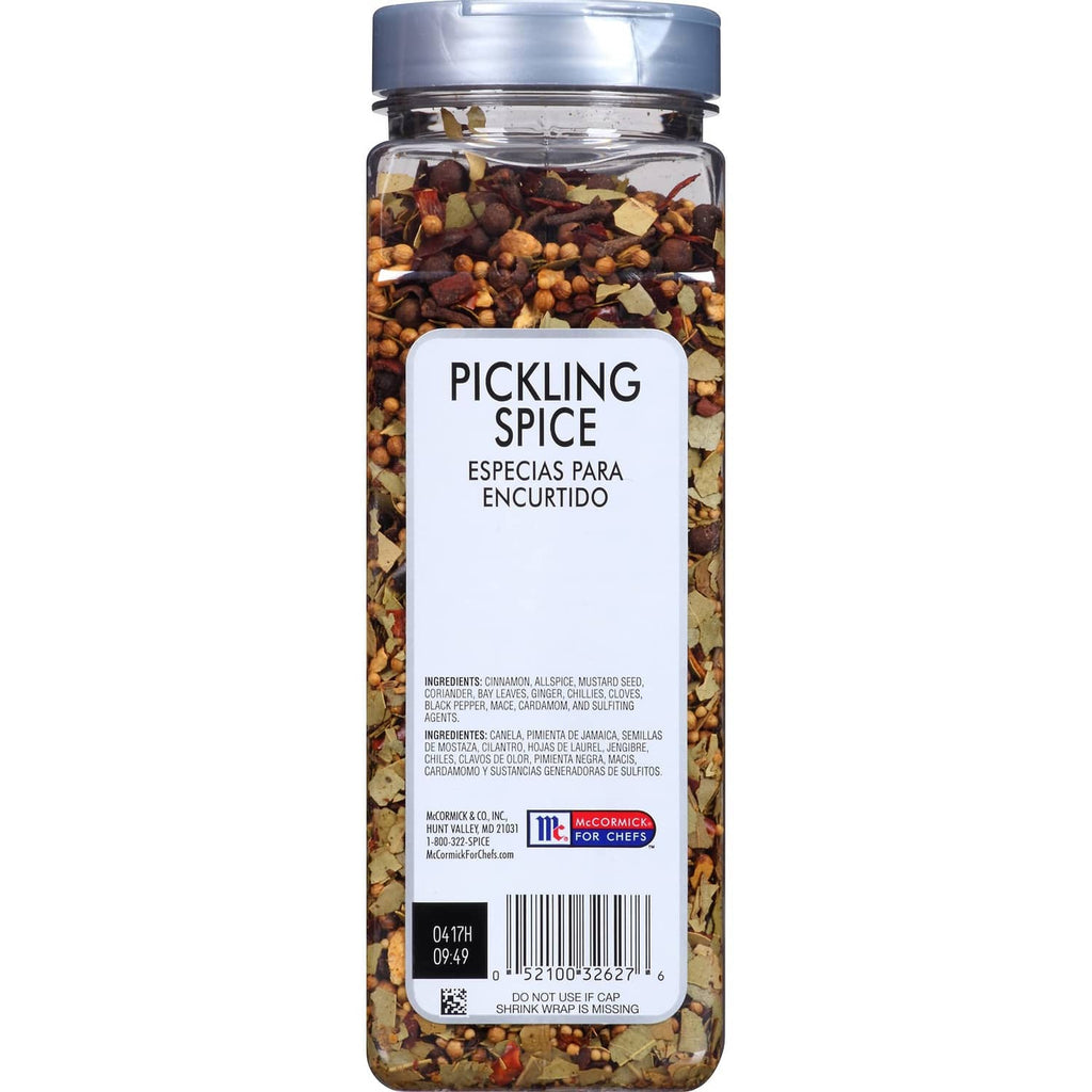McCormick Culinary pickling spice container back label with ingredient and barcode area