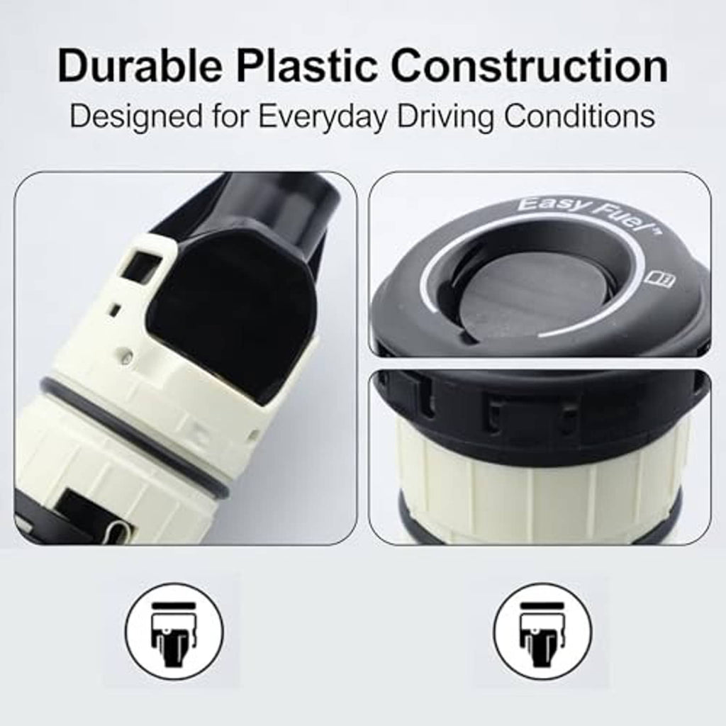 Fuel tank cap with durable off-white plastic body and black circular opening