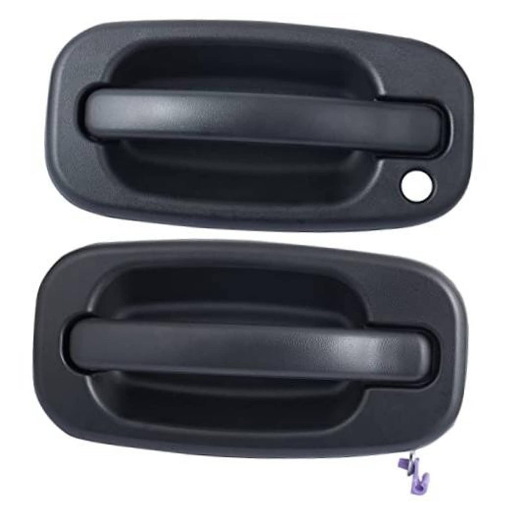 Textured black exterior door handle set, two pieces with circular mounting hole
