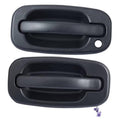 Textured black exterior door handle set, two pieces with circular mounting hole