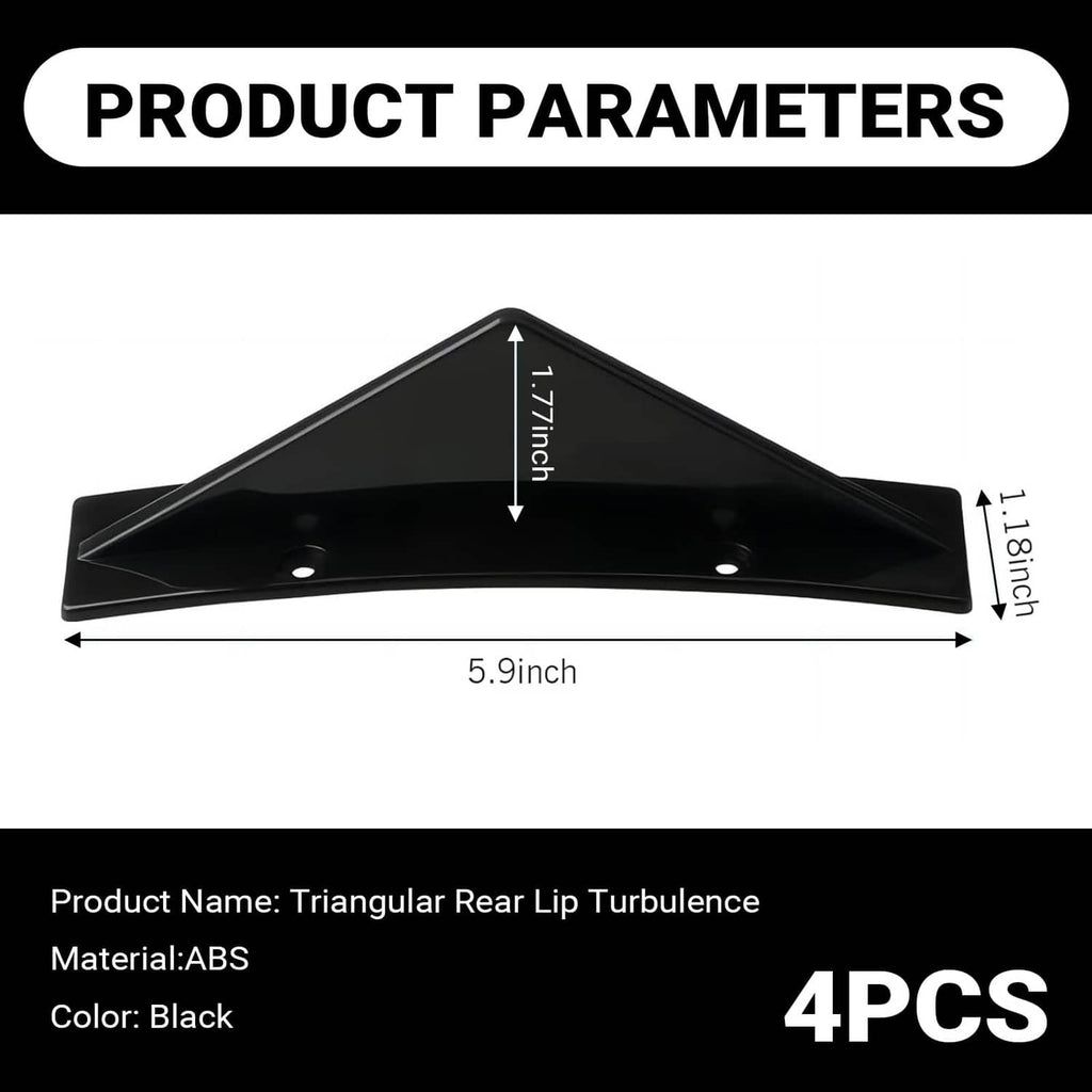 Triangular black rear bumper diffuser fin with two mounting holes, 7.1 in height