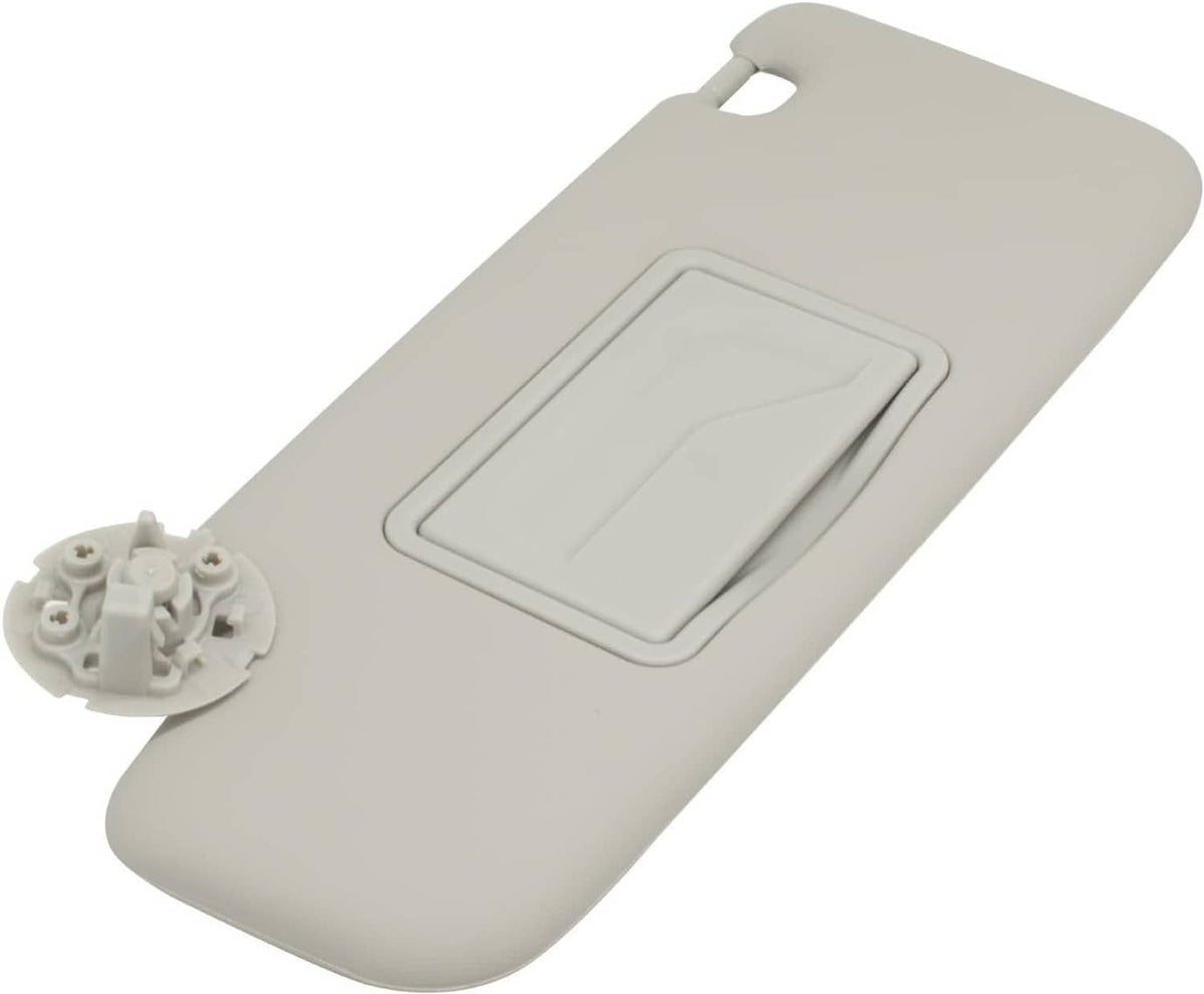 Gray sun visor panel with mirror opening window and left mounting bracket