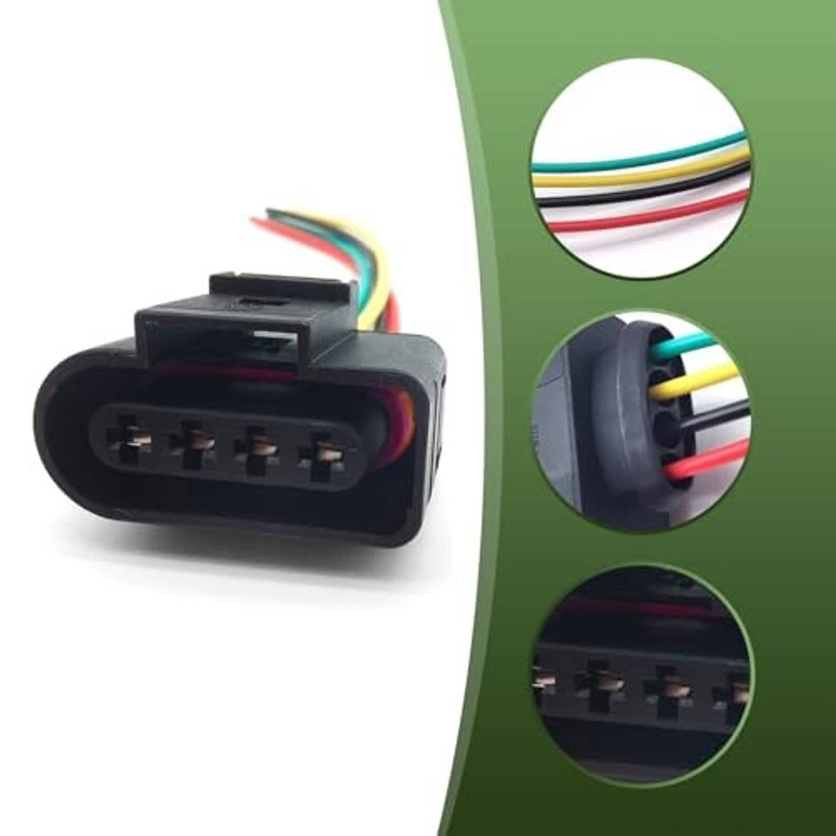Black throttle position sensor connector plug with multicolor wires, close-up