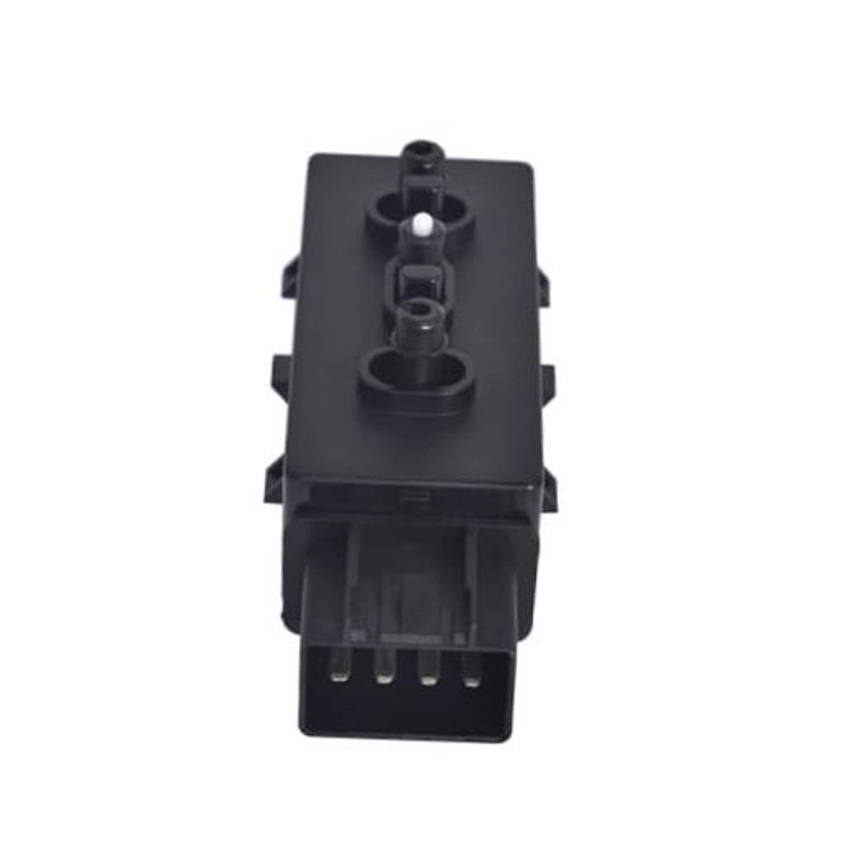 Black power seat switch module with mounting tabs and connector pins