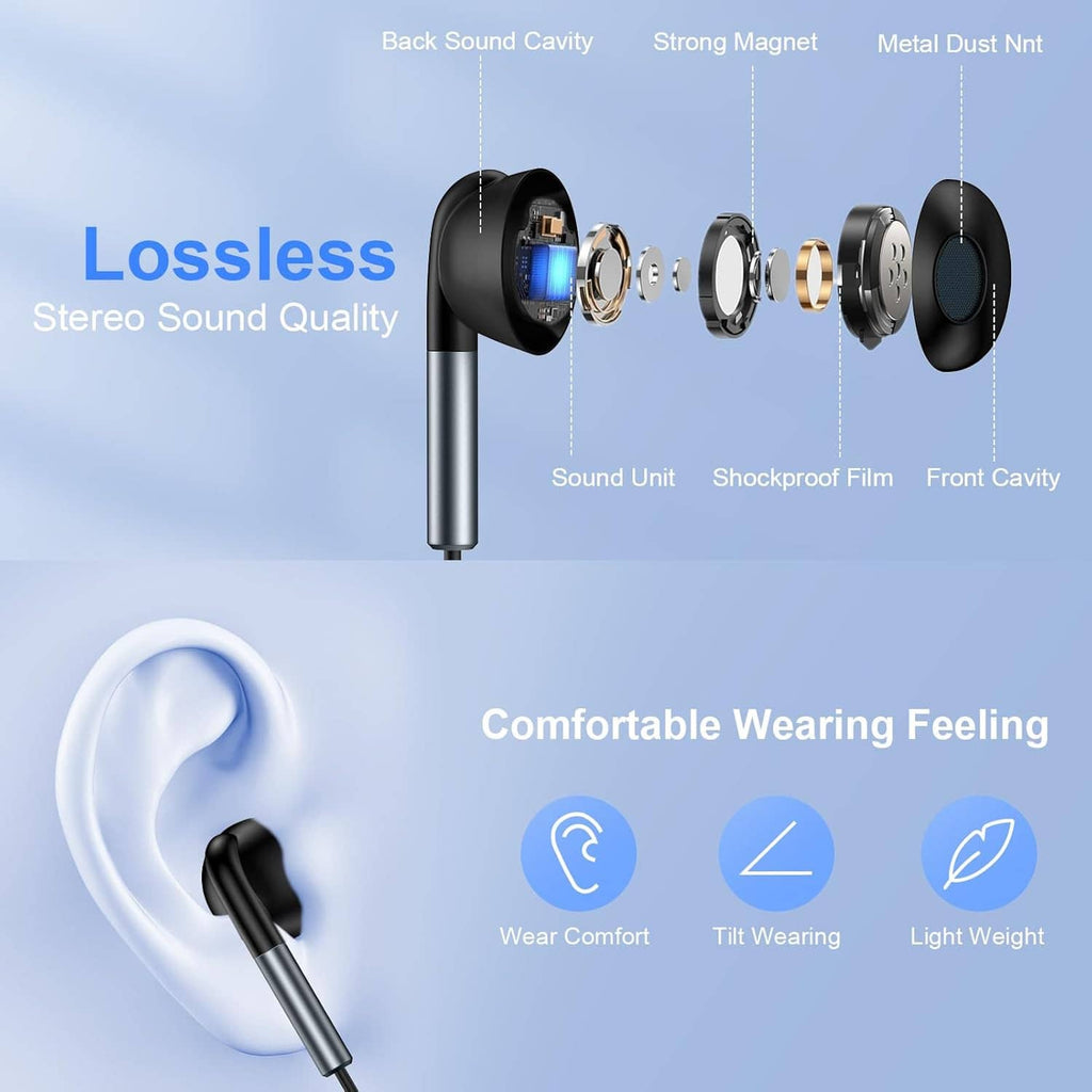Wired USB-C in-ear earbuds with black silicone tips and silver metal housing