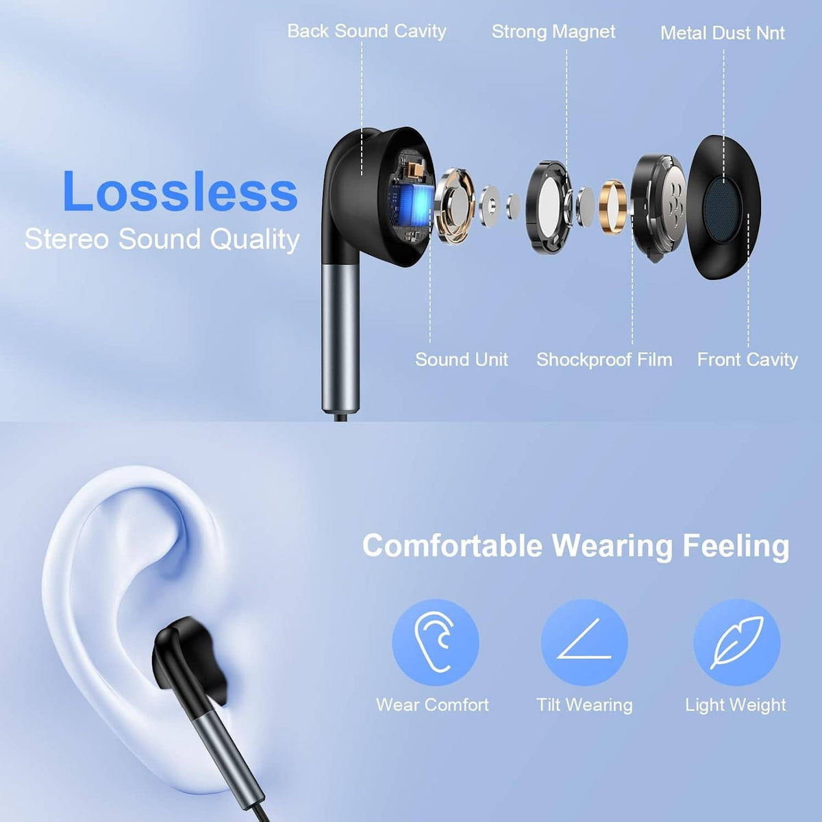 Wired USB-C in-ear earbuds with black silicone tips and silver metal housing