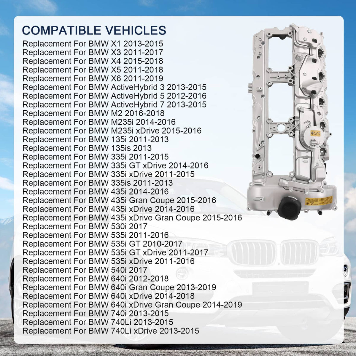 Light gray aluminum valve cover assembly with oil cap and mounting points