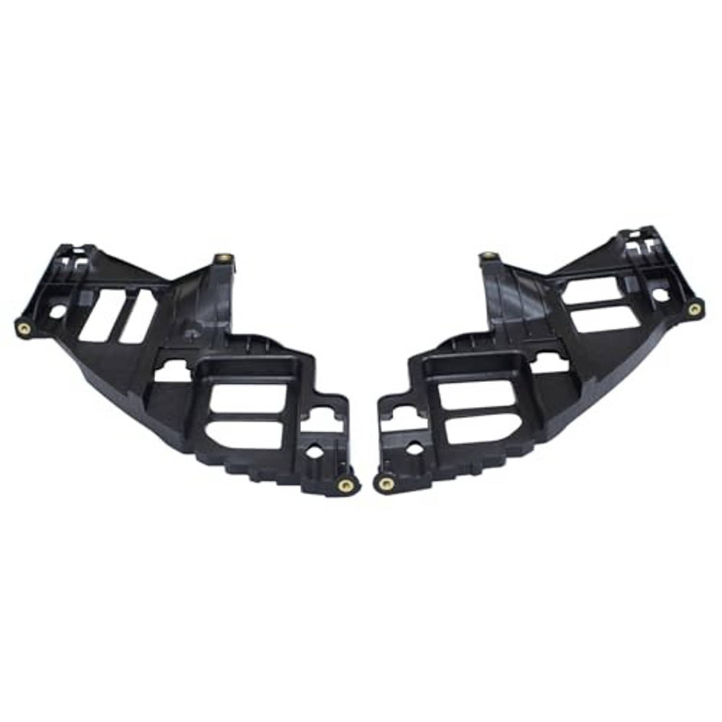 Pair of front headlight guide support brackets with mounting tabs, black plastic