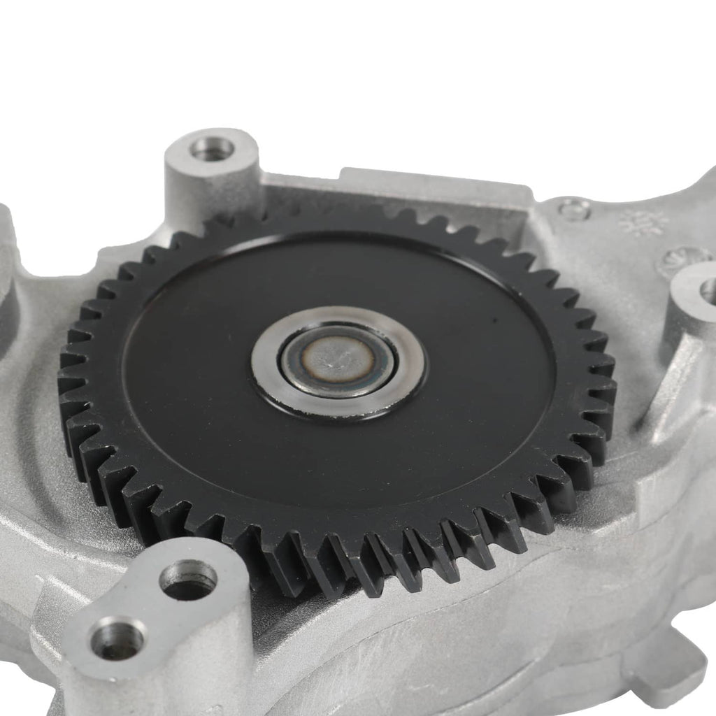 Oil pump gear set close-up with central bearing, cast aluminum with black gear