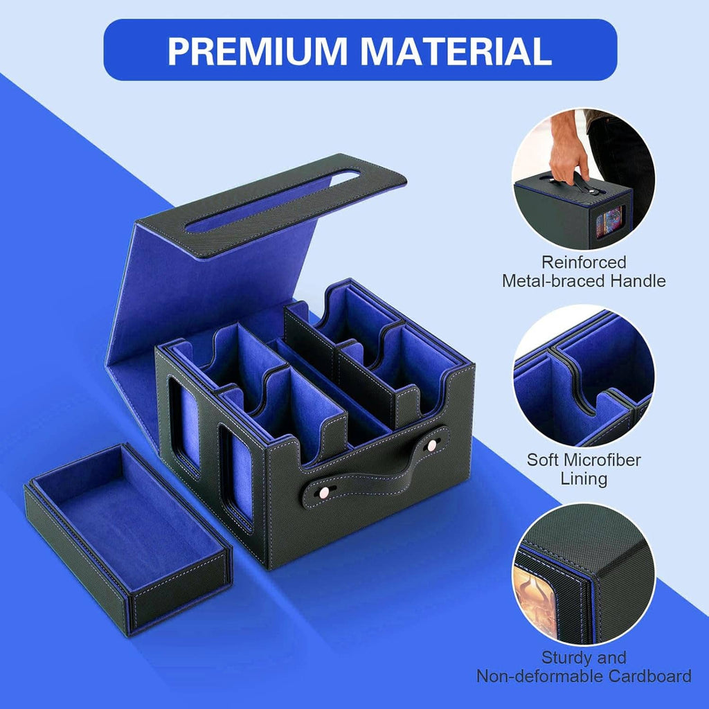Blue and black deck box with metal handle, soft microfiber lining, and reinforced grip.