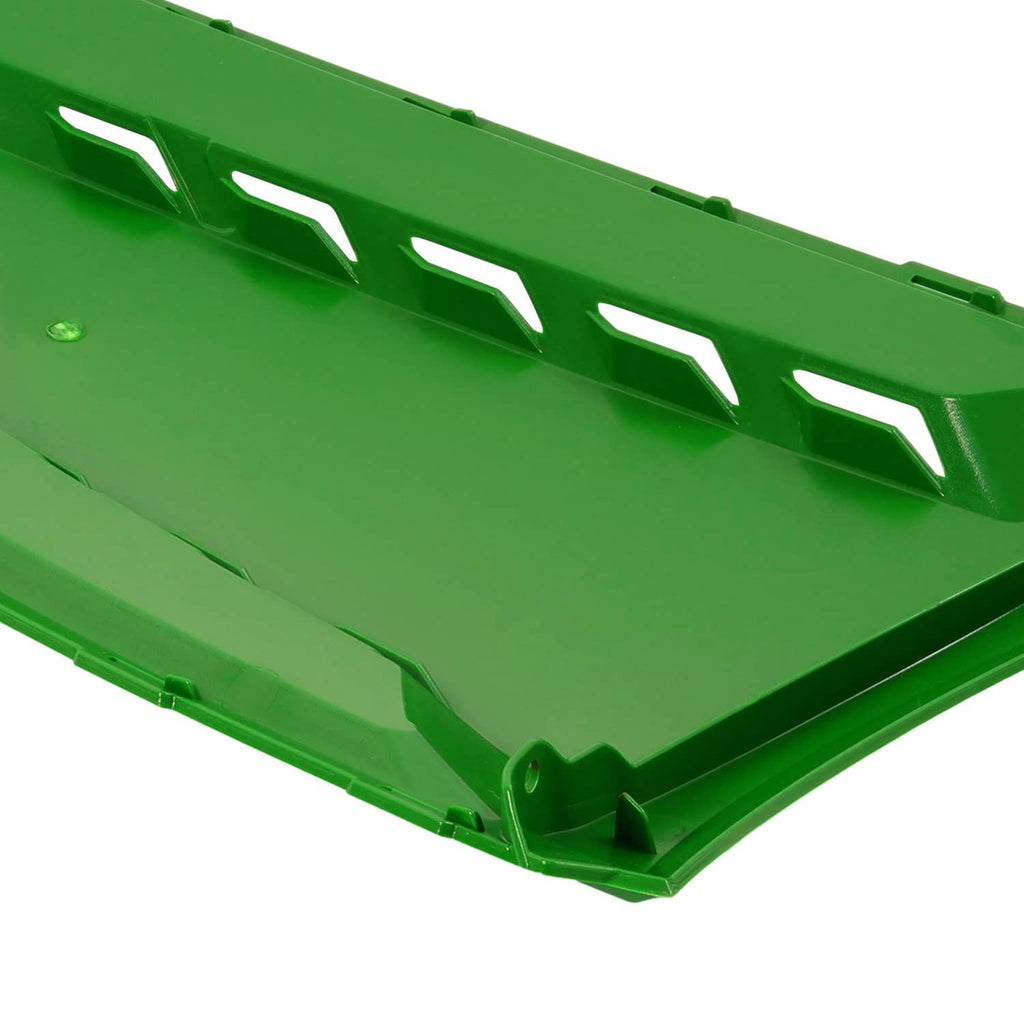 John Deere green hood panel close-up with vent slots and front mounting tab