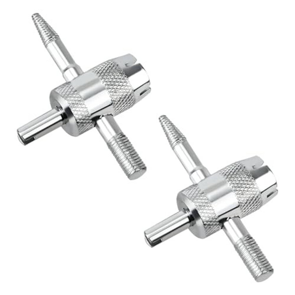 Chrome tire valve core remover tool, 4-way design with knurled grip handles