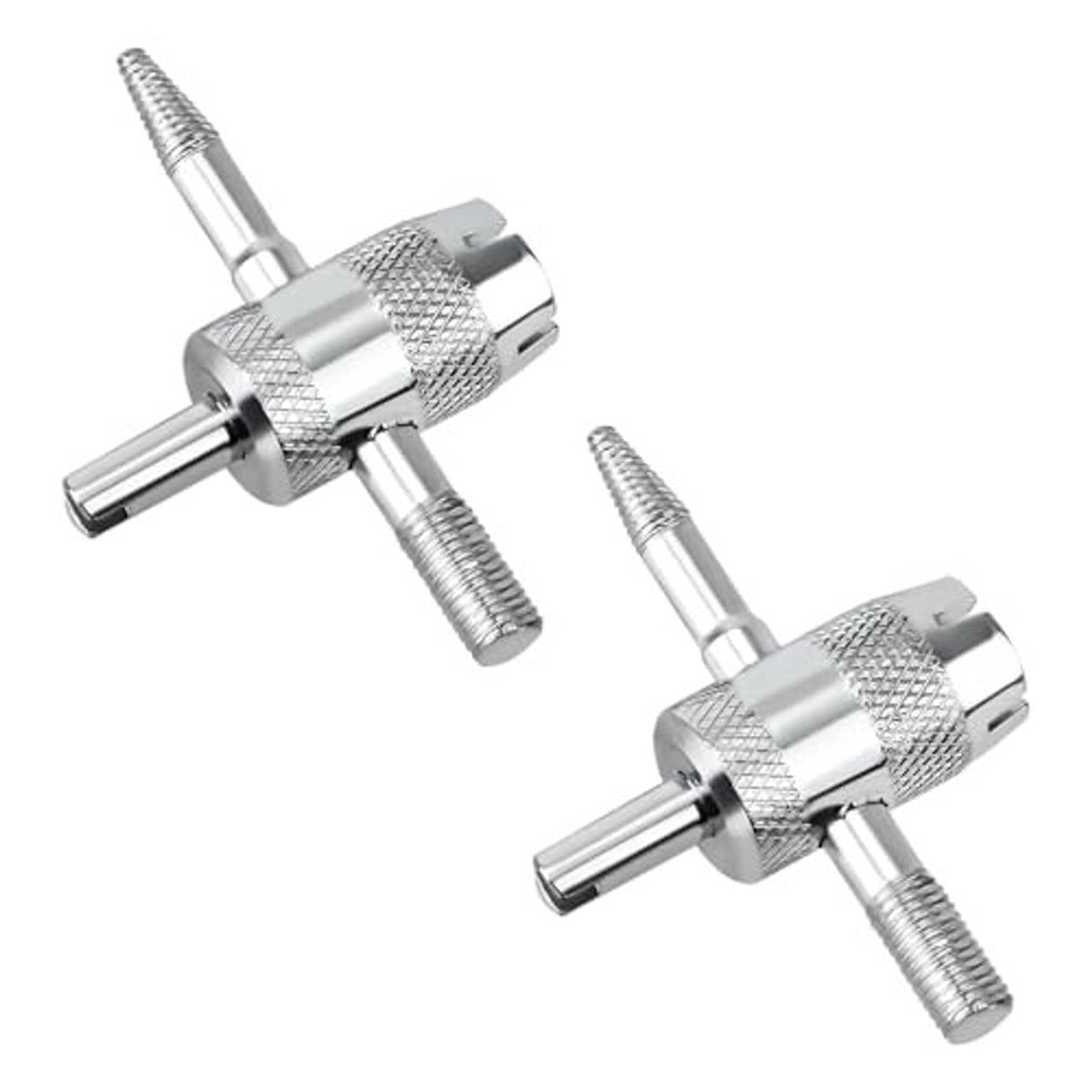 Chrome tire valve core remover tool, 4-way design with knurled grip handles