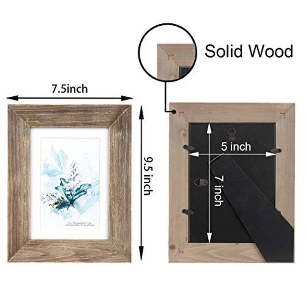 Brown solid wood 5x7 picture frame with black backing and 5-inch depth