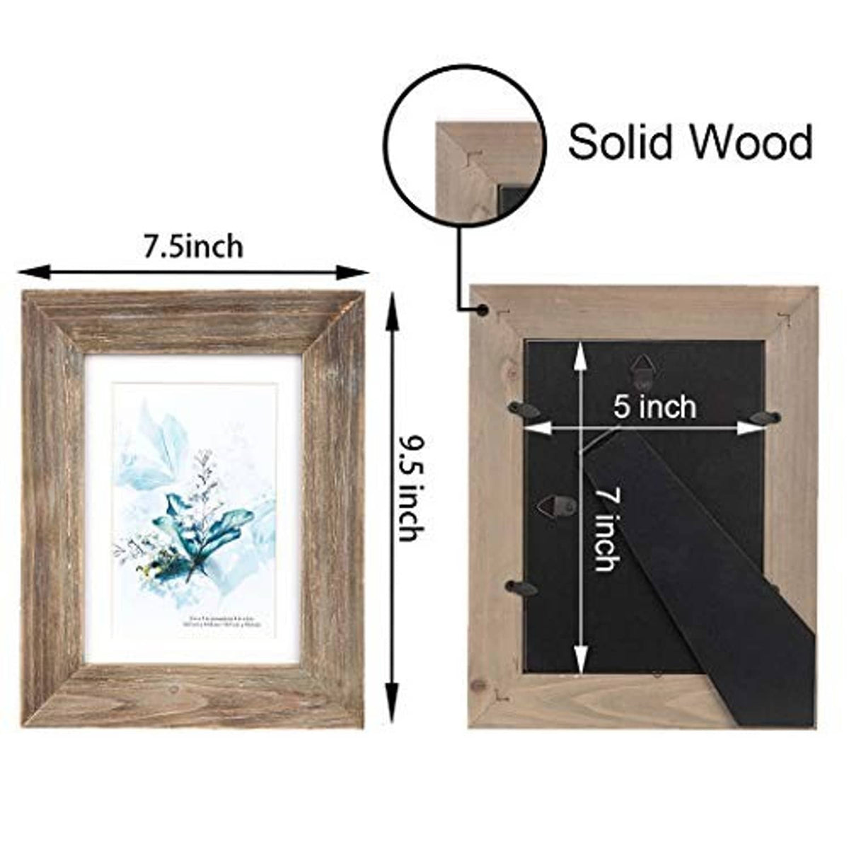 Brown solid wood 5x7 picture frame with black backing and 5-inch depth