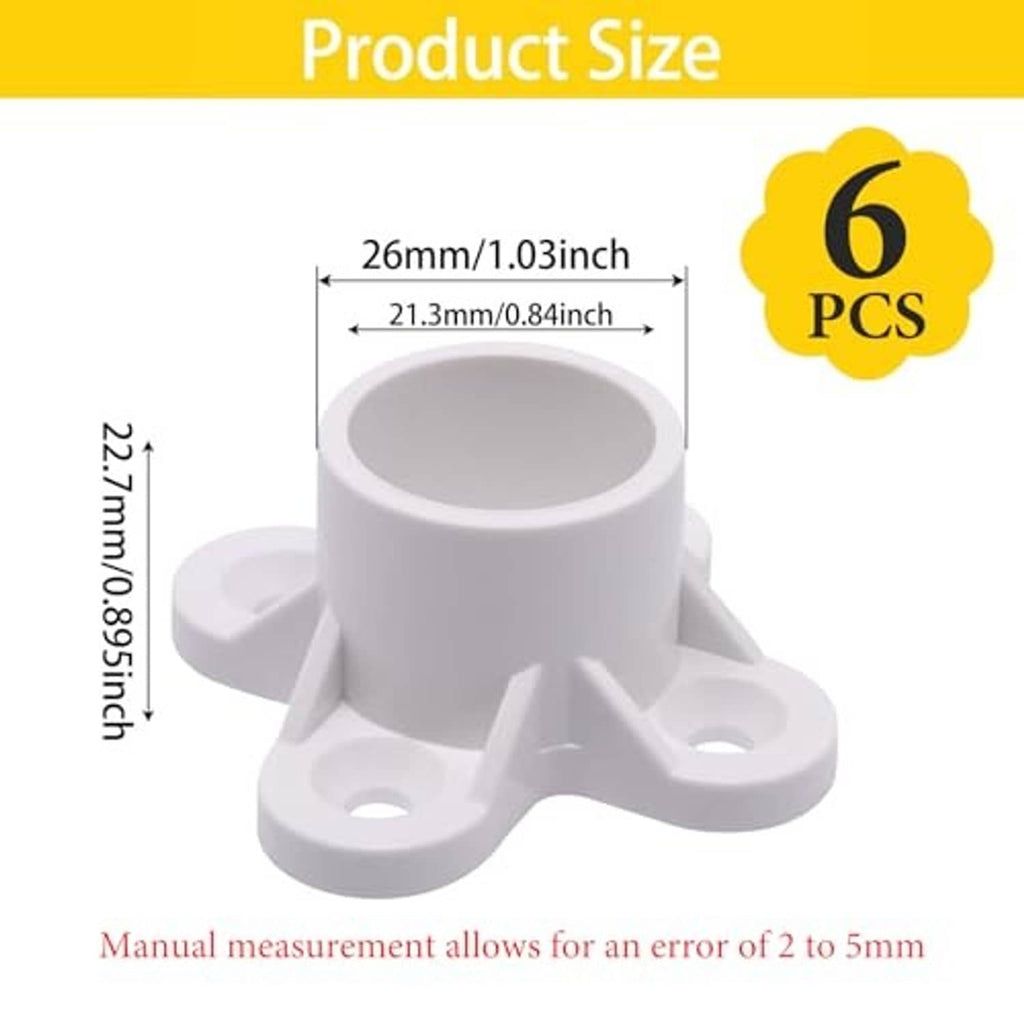 White PVC pipe flange cap fitting with round bore and four flange mounting tabs